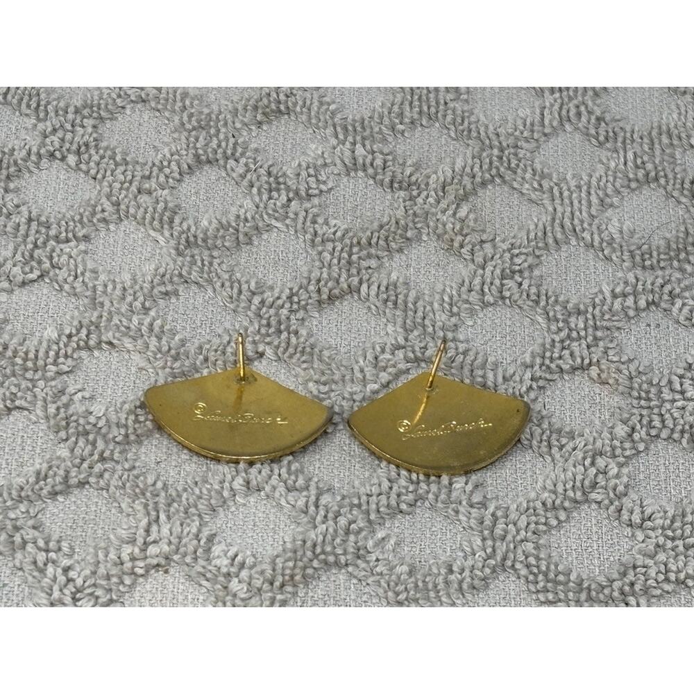 Laurel Burch Earrings Geometric Gold Tone Red Stud Vintage - Picture 3 of 4